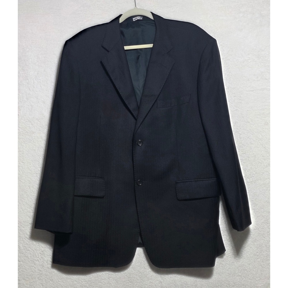 Ermenegildo Zegna Trofeo Navy Blue Herringbone Wool Sport Coat Blazer Italy 46R